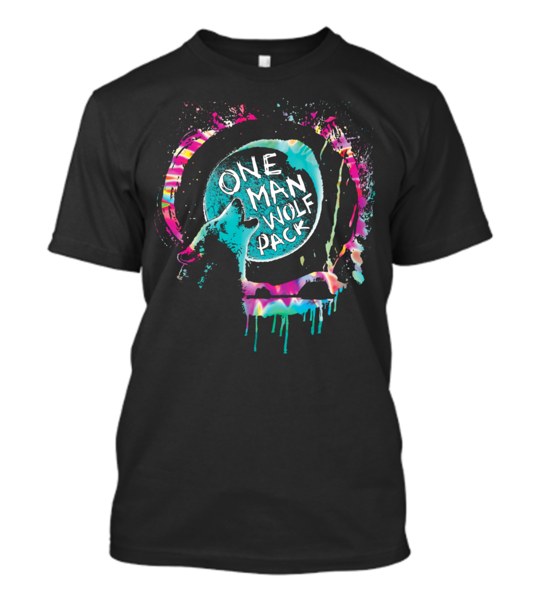 One Man Wolf Pack Alpha Male Vintage Neon Wolf Moonburst T-Shirt