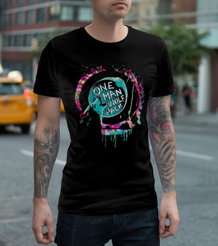 One Man Wolf Pack Alpha Male Vintage Neon Wolf Moonburst T-Shirt
