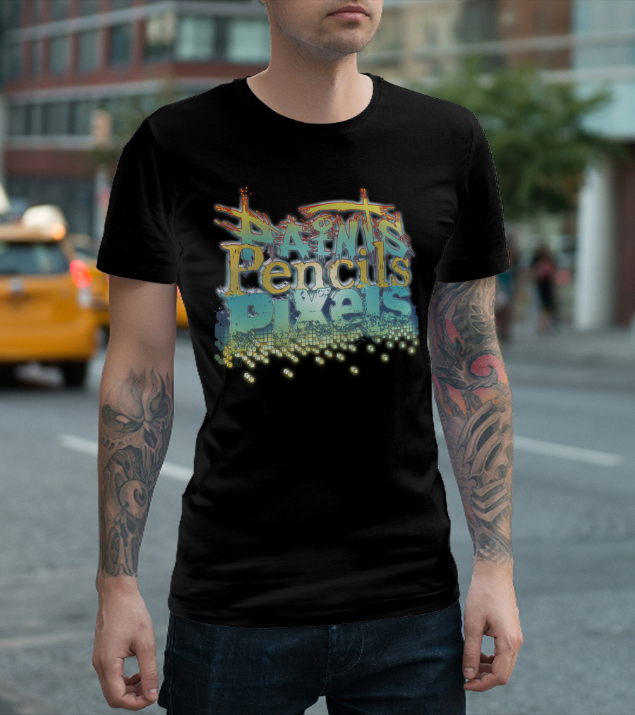 Paints Pencils Pixels Graffiti Style with Digital Pixelated Effect T-Shirt