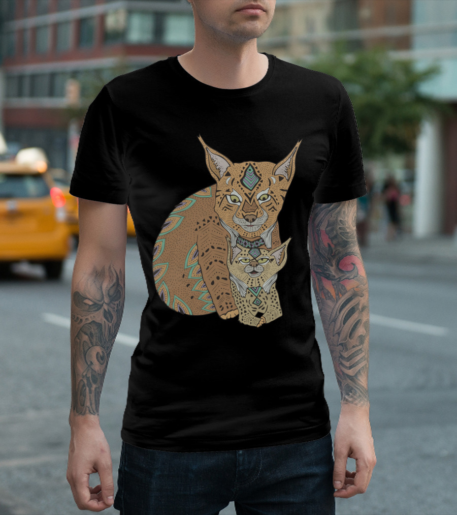 Wild Cats Love Colorful Geometric Lynx T-Shirt