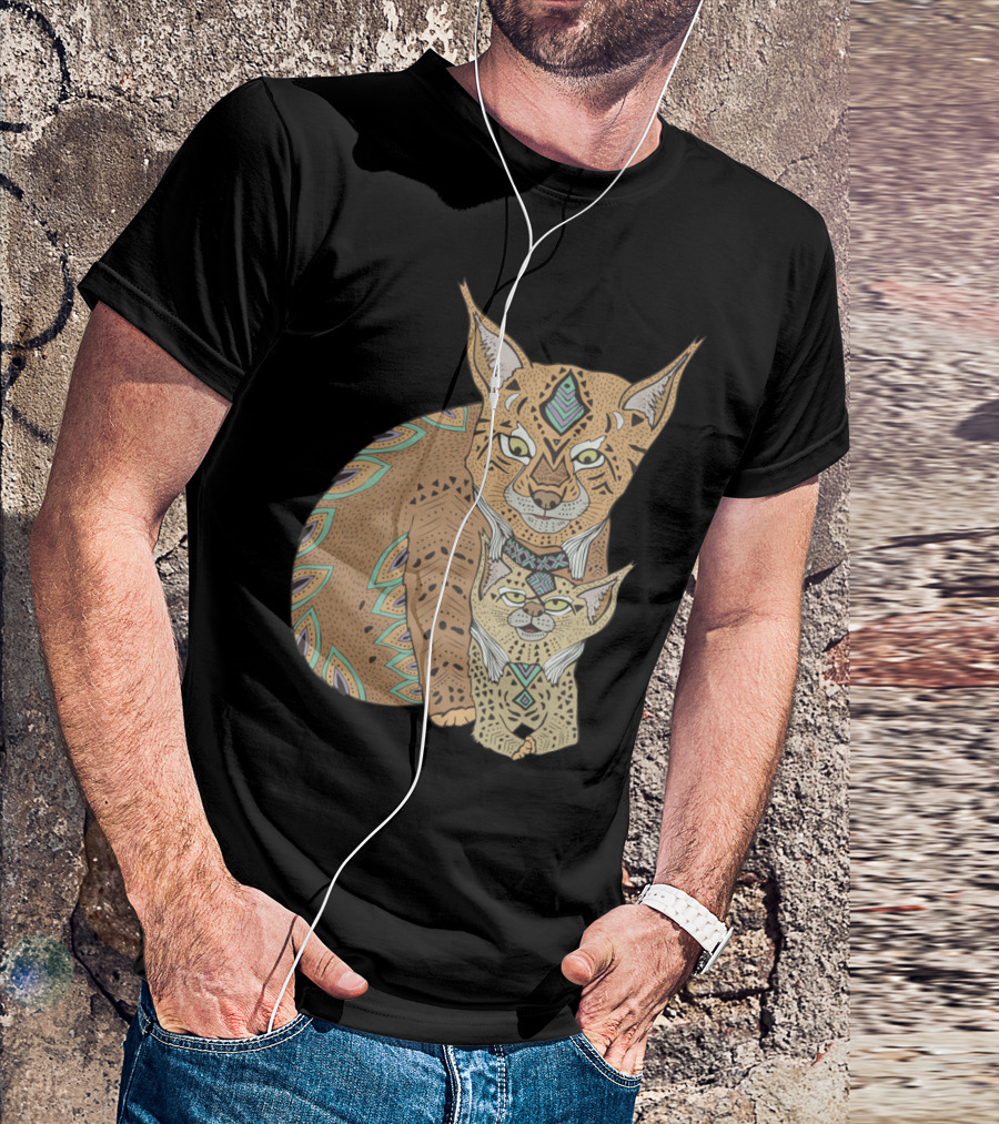 Wild Cats Love Colorful Geometric Lynx T-Shirt