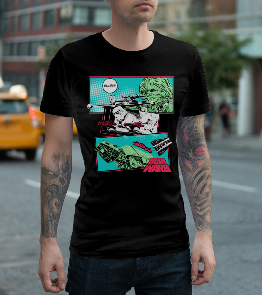 Star Wars Comic Scene Chewbacca Tie Fighter Stormtroopers Actions T-Shirt
