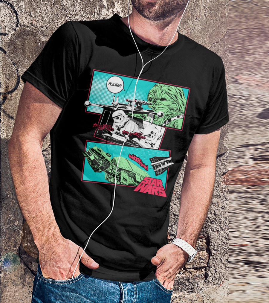 Star Wars Comic Scene Chewbacca Tie Fighter Stormtroopers Actions T-Shirt