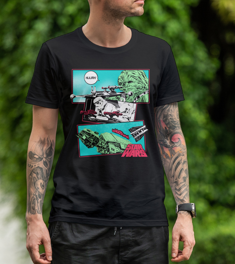 Star Wars Comic Scene Chewbacca Tie Fighter Stormtroopers Actions T-Shirt