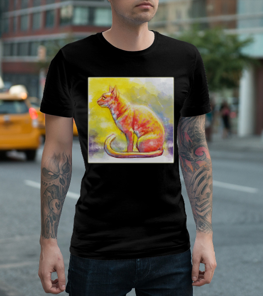 In the Morning Colorful Cat Watercolor T-Shirt