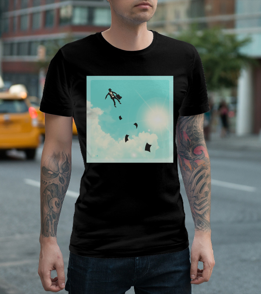 FALLING UP Surreal Floating Businessman Clouds Sunlight Sky T-Shirt