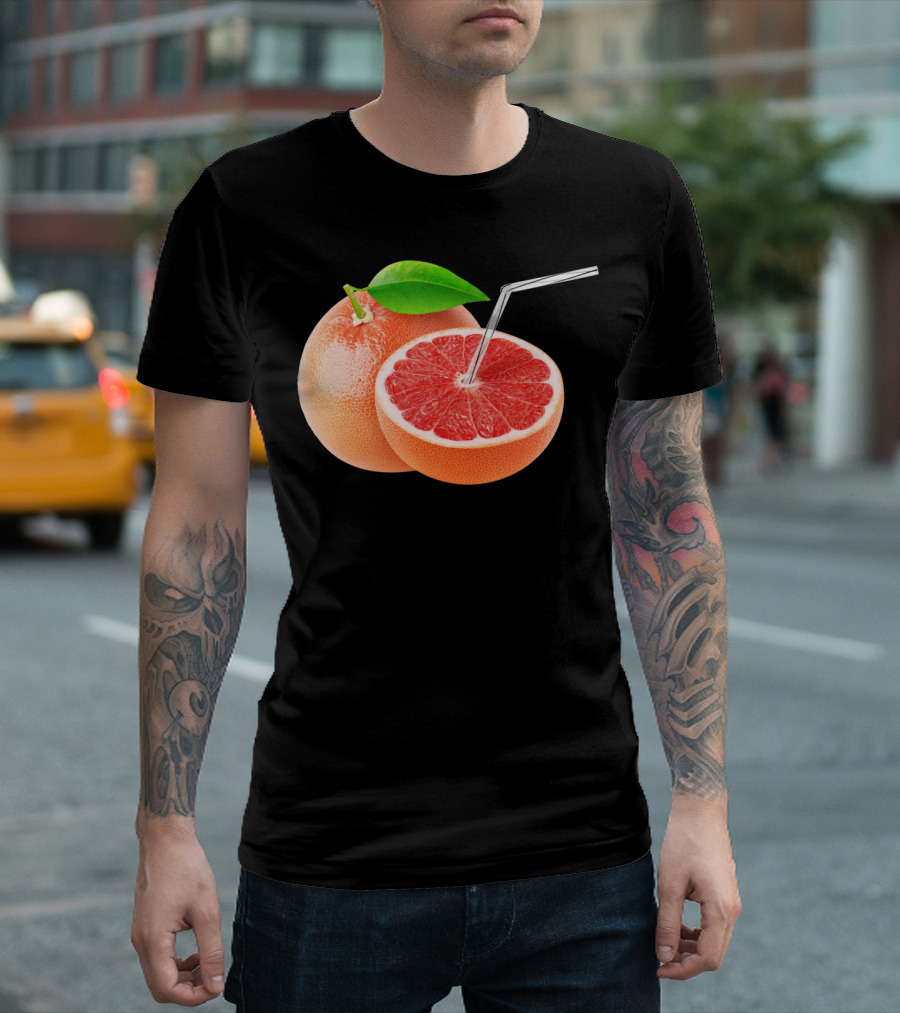 Grapefruit Juice Sip With Leaf And Straw T-Shirt