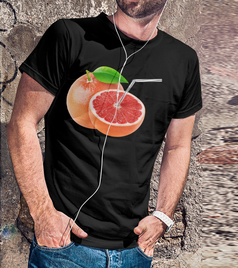 Grapefruit Juice Sip With Leaf And Straw T-Shirt