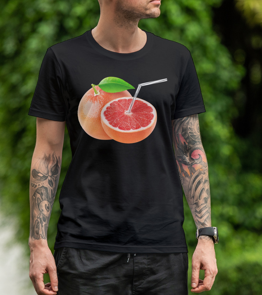 Grapefruit Juice Sip With Leaf And Straw T-Shirt
