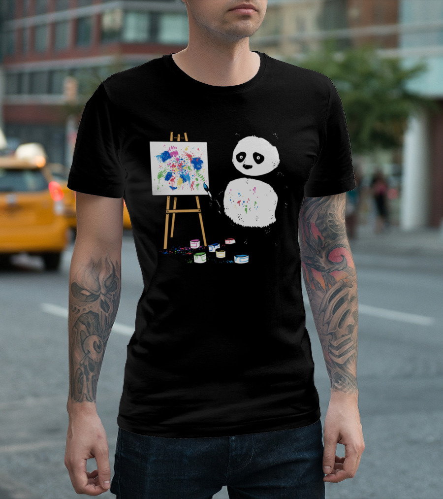Pandas Paint Colorful Pictures With Brush And Canvas T-Shirt
