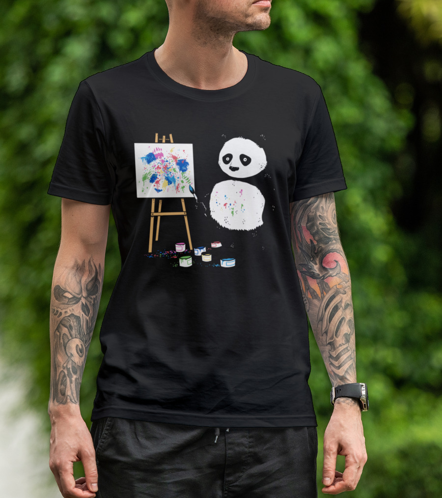Pandas Paint Colorful Pictures With Brush And Canvas T-Shirt
