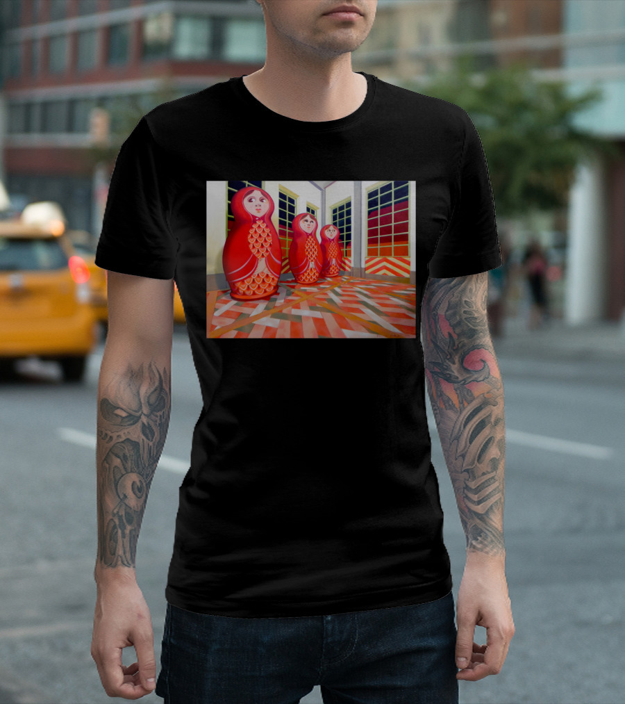 Matryoshka Red Russian Dolls in Modern Geometric Room T-Shirt