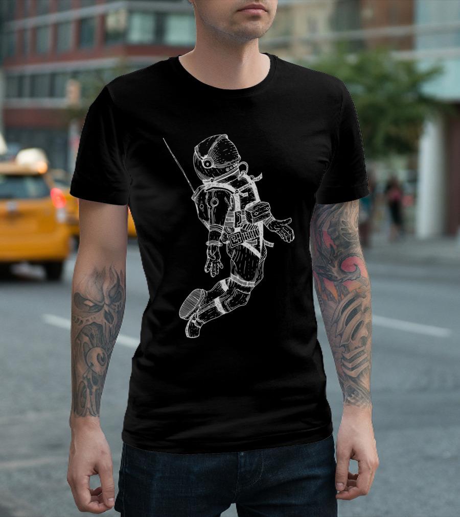 Gravity Astronaut Black And White Drawing T-Shirt