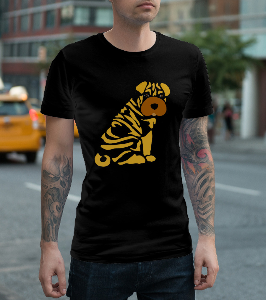 Funny Cute Shar Pei Puppy Dog Abstract Tiger Stripes T-Shirt