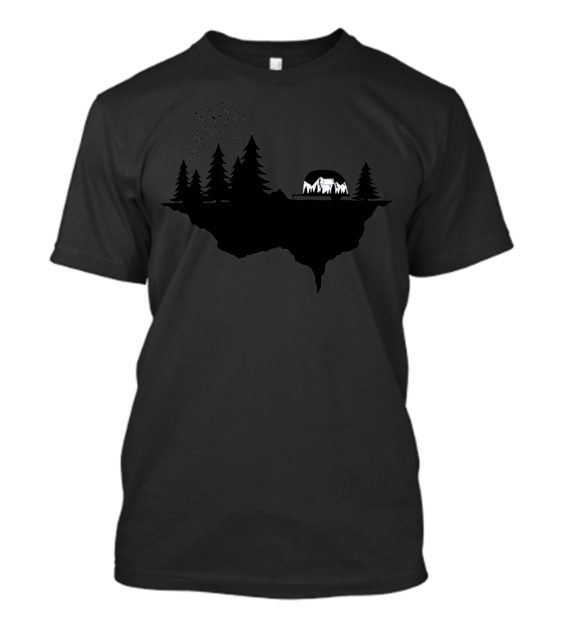 In The Wild Forest Night With Floating Island And Cabin T-Shirt