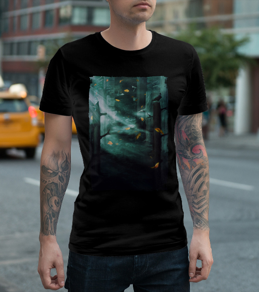 In The Woods Tonight Raven Forest Leaves T-Shirt