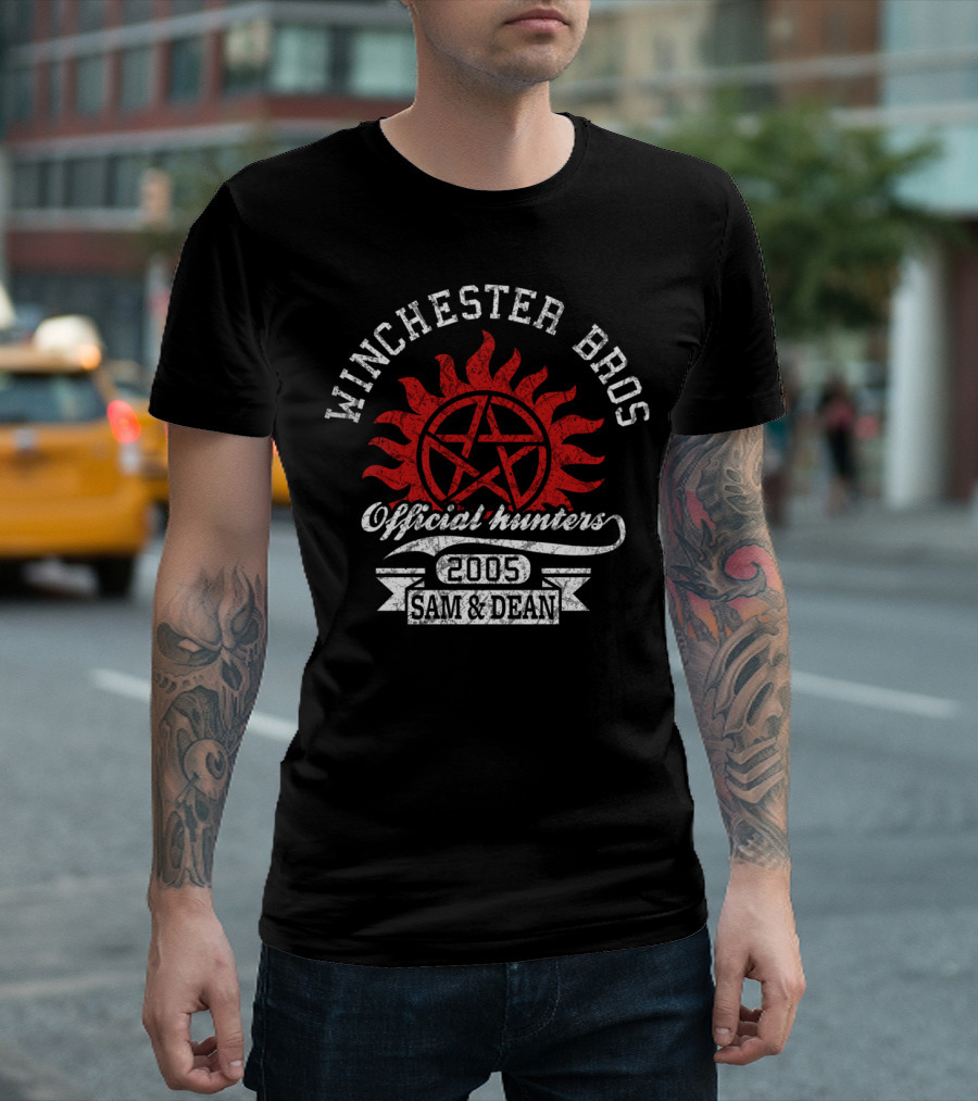 Winchester Bros Sam and Dean 2005 Hunters Pentagram Sunburst T-Shirt