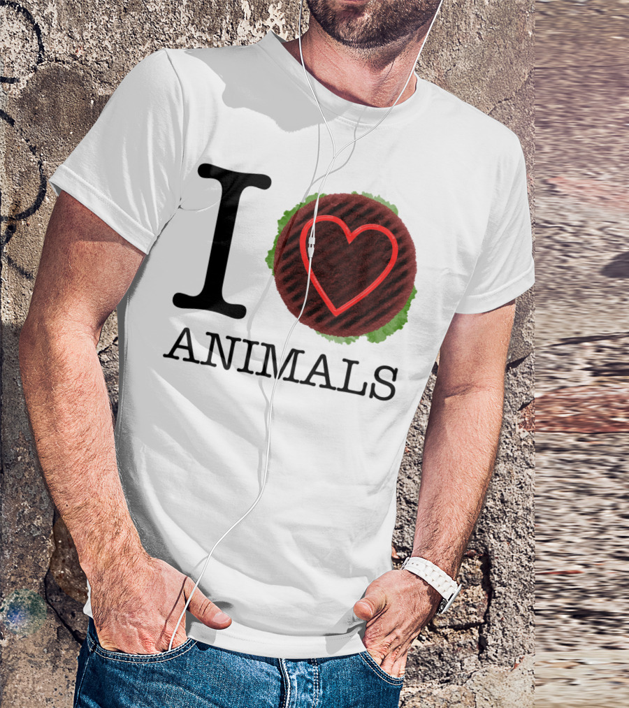 I Love Animals Burger Parody Meat Lover T-Shirt