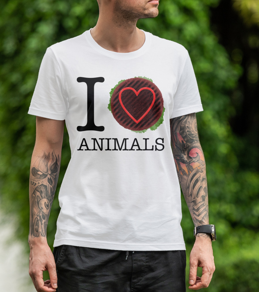 I Love Animals Burger Parody Meat Lover T-Shirt