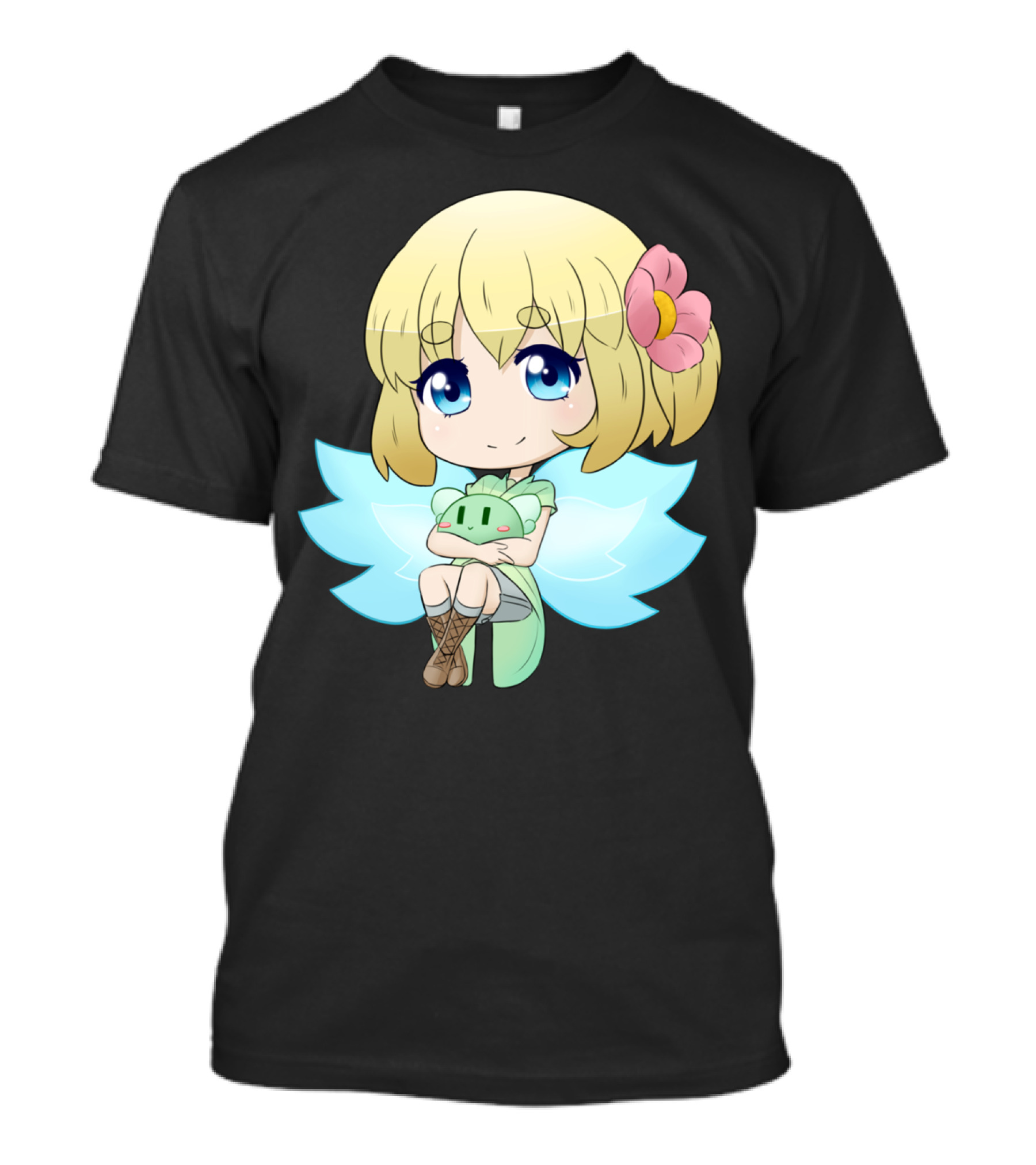 Stacey Chibi Blonde Girl With Flower And Wings Holding Plushie T-Shirt