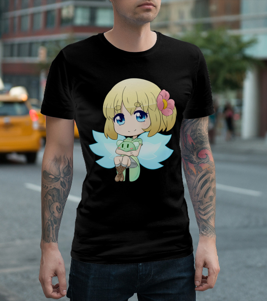 Stacey Chibi Blonde Girl With Flower And Wings Holding Plushie T-Shirt
