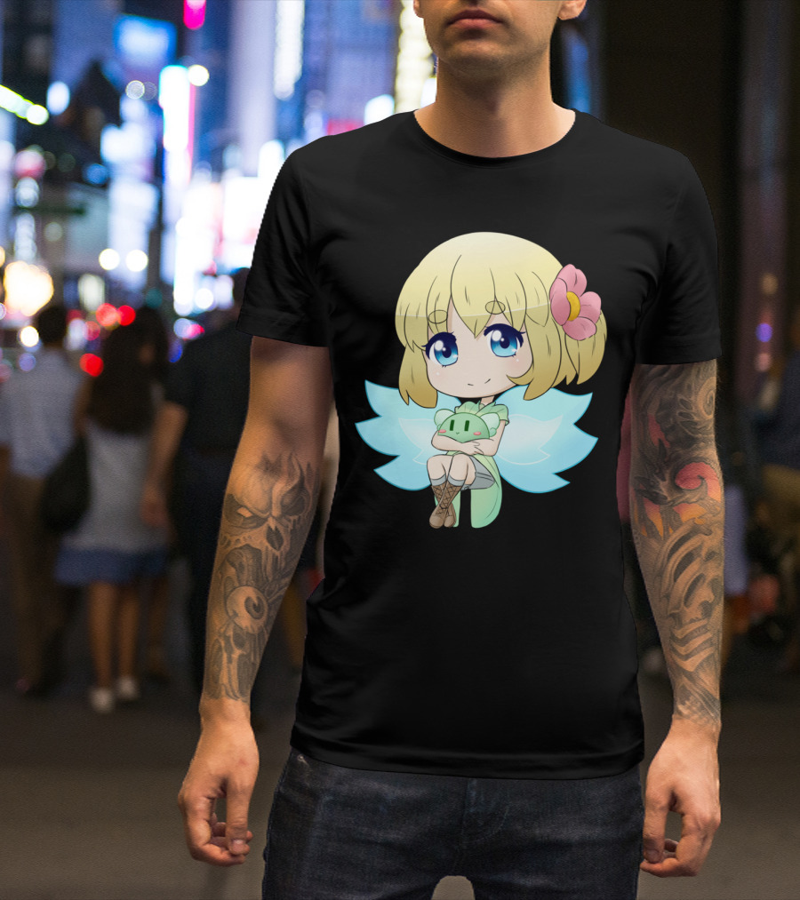 Stacey Chibi Blonde Girl With Flower And Wings Holding Plushie T-Shirt