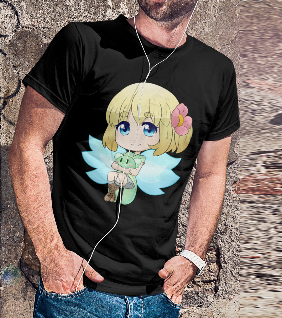 Stacey Chibi Blonde Girl With Flower And Wings Holding Plushie T-Shirt