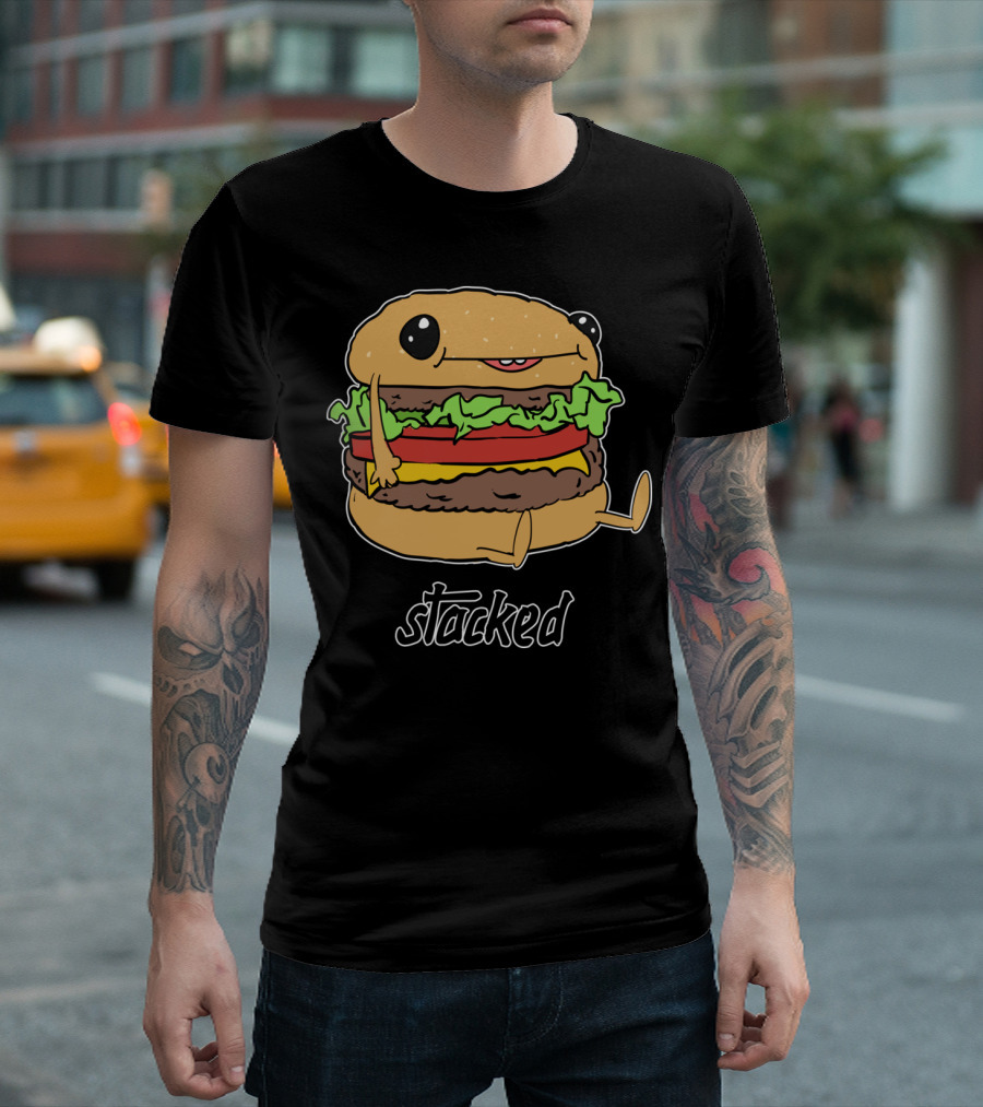 Stacked Kawaii Hamburger Character T-Shirt
