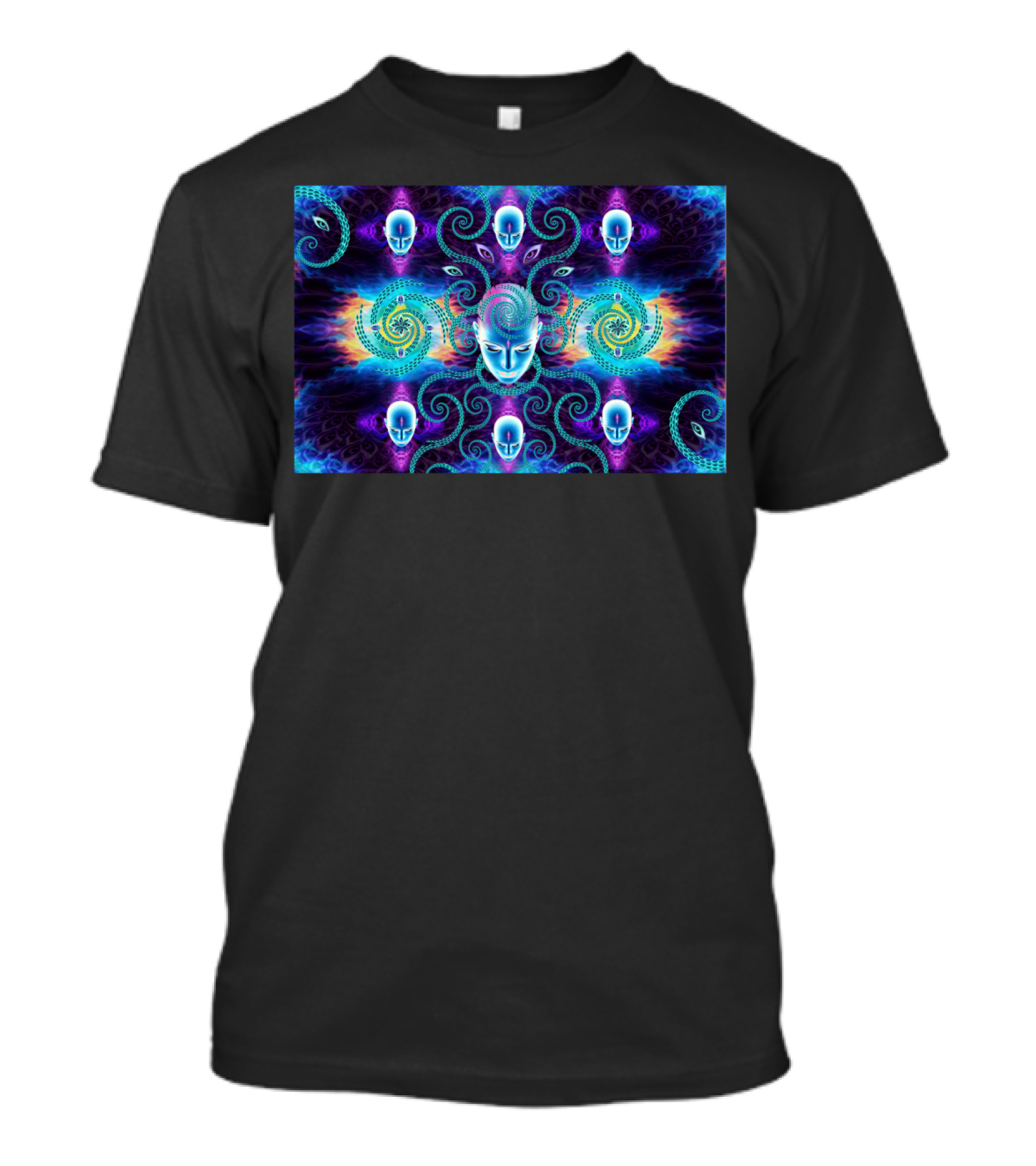 Incarnations Psychedelic Cosmic Faces With Spirals And Vivid Neon Colors T-Shirt