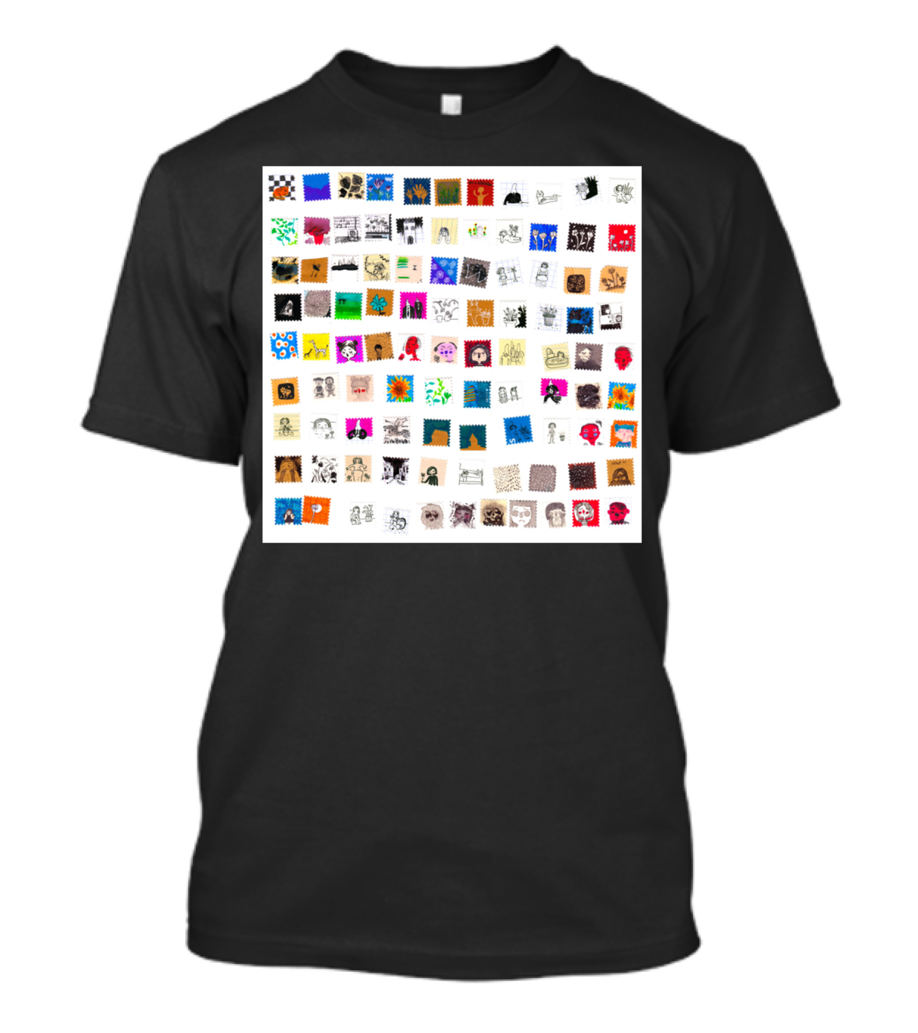 Stamp Collection Collage With Diverse Artistic Miniatures T-Shirt