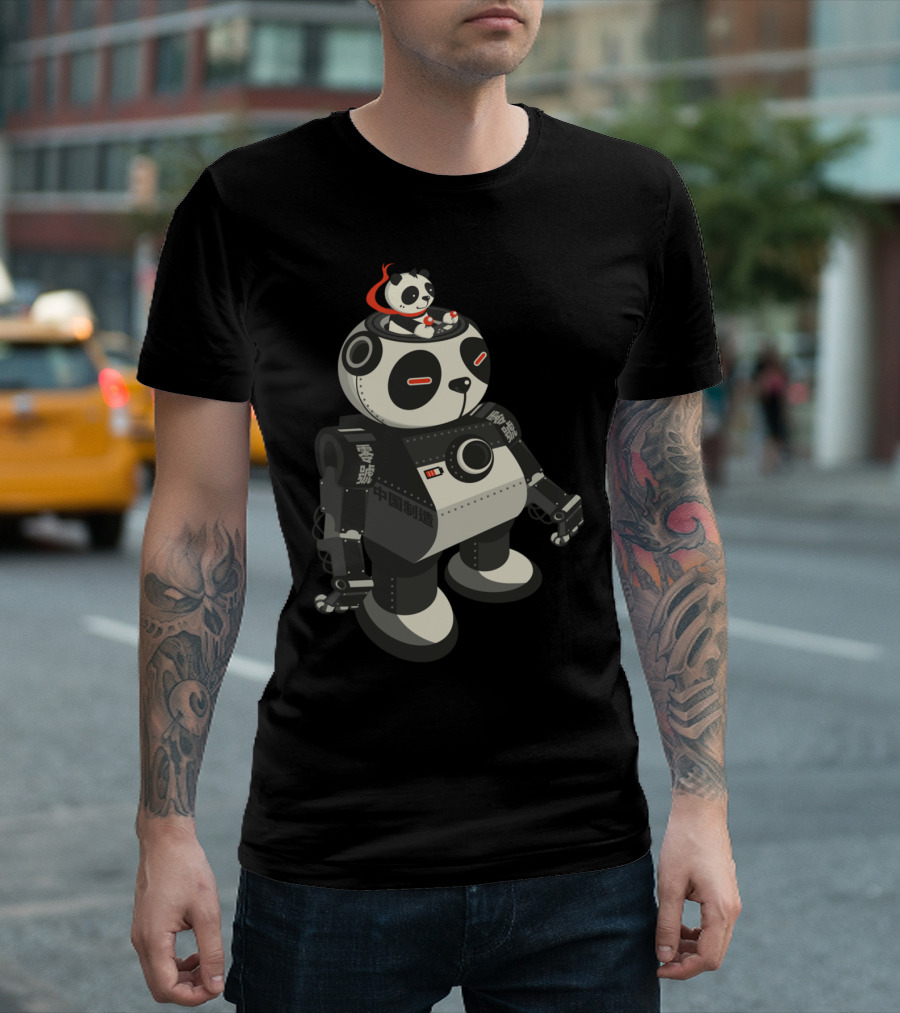Mecha Panda Robot With Pilot Panda And Chinese Characters T-Shirt
