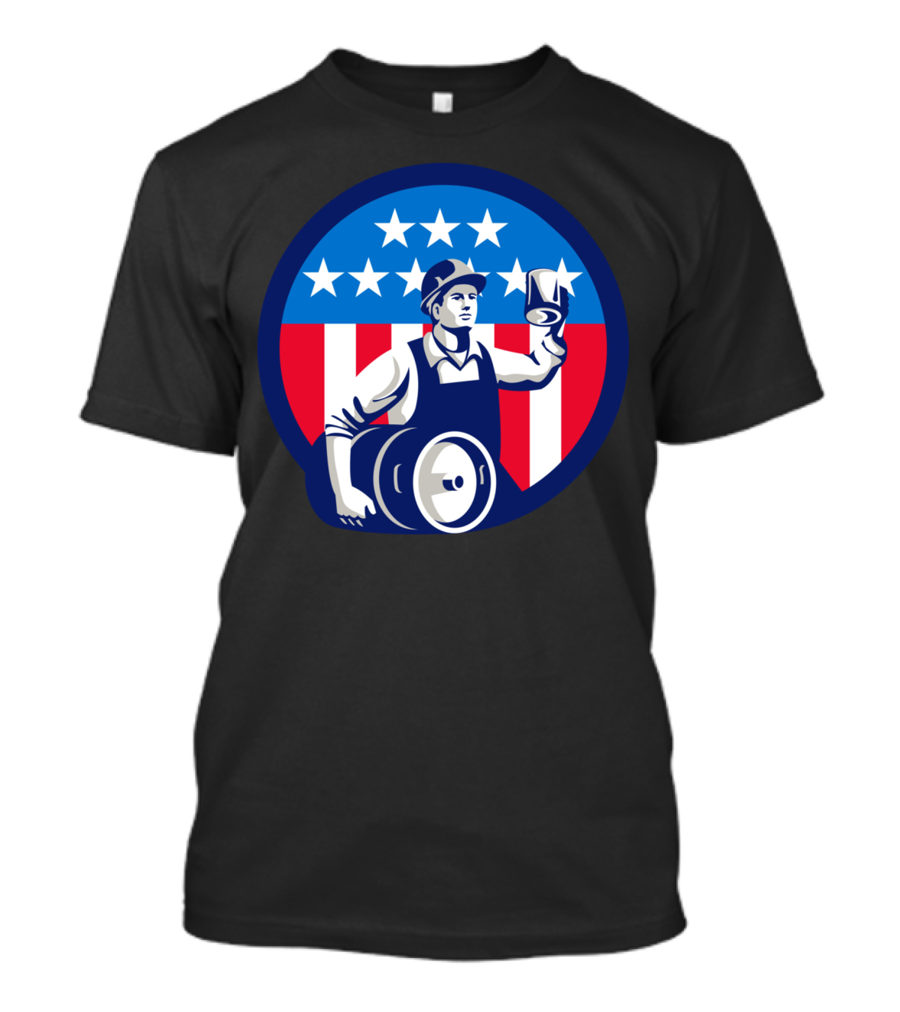 American Builder Beer Keg Flag Circle Ret Distressed Vintage Retro Patriotic T-Shirt