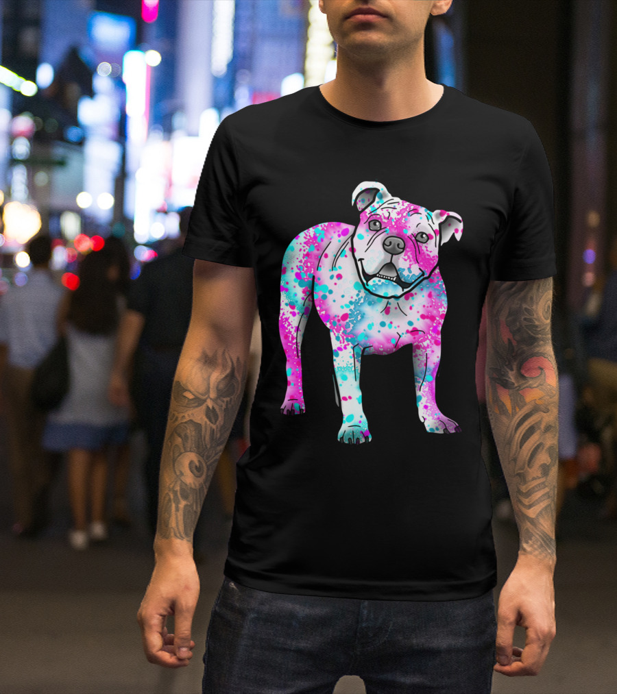 American Bulldog In Colorful Splatter T-Shirt
