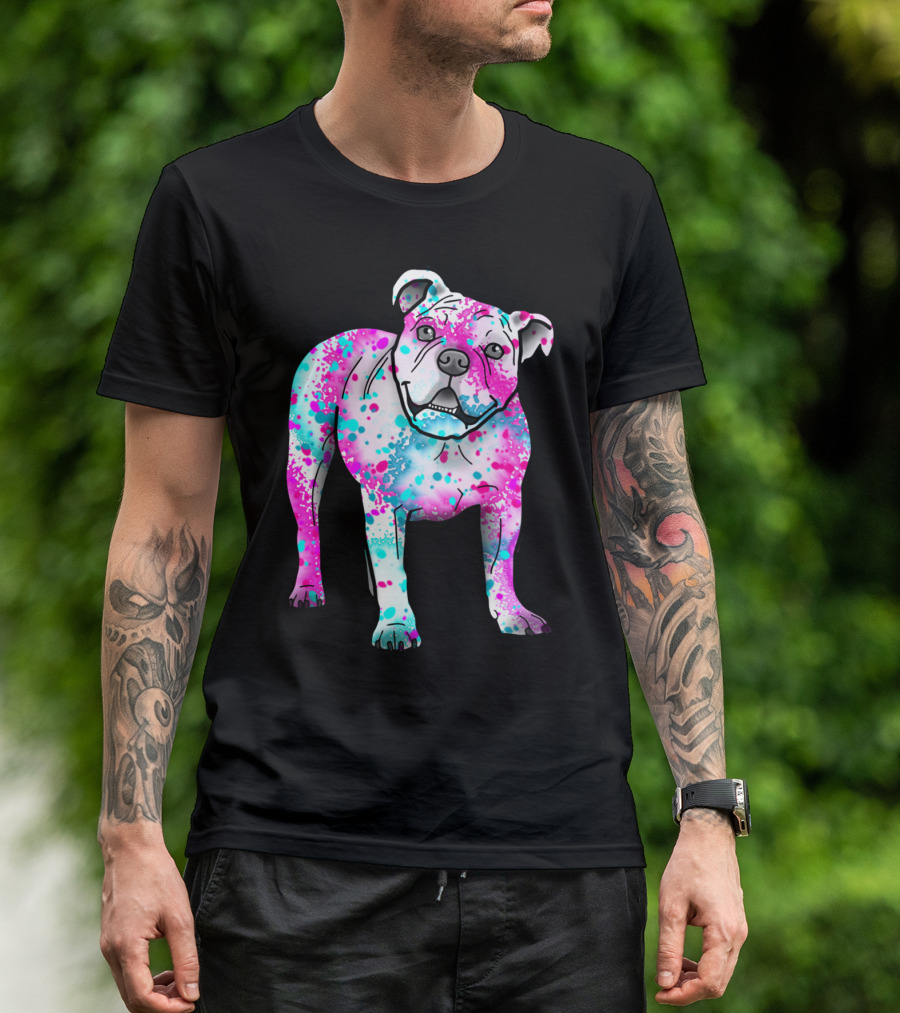 American Bulldog In Colorful Splatter T-Shirt