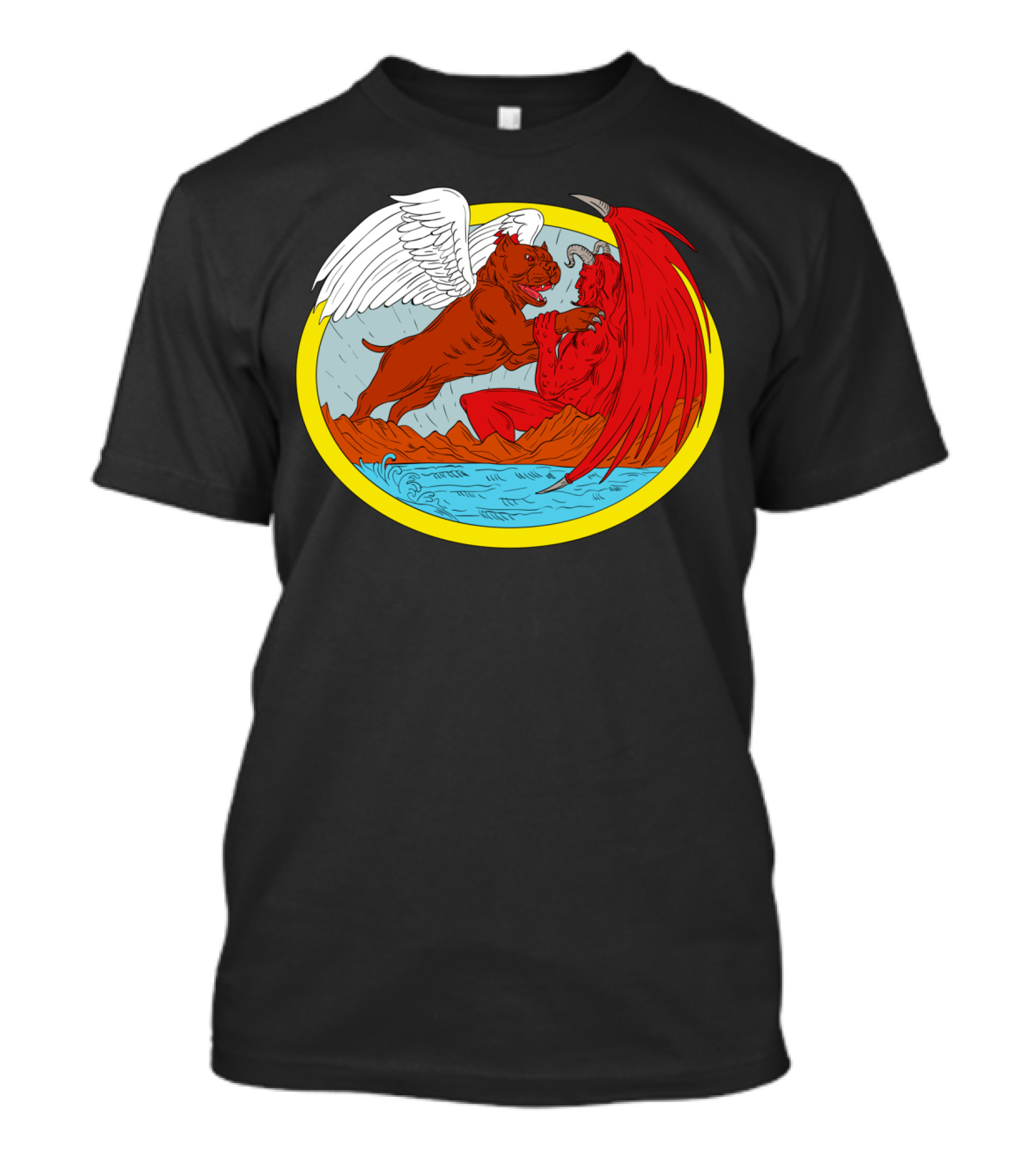 American Bully Dog With Wings Battling Red Devil Creature T-Shirt