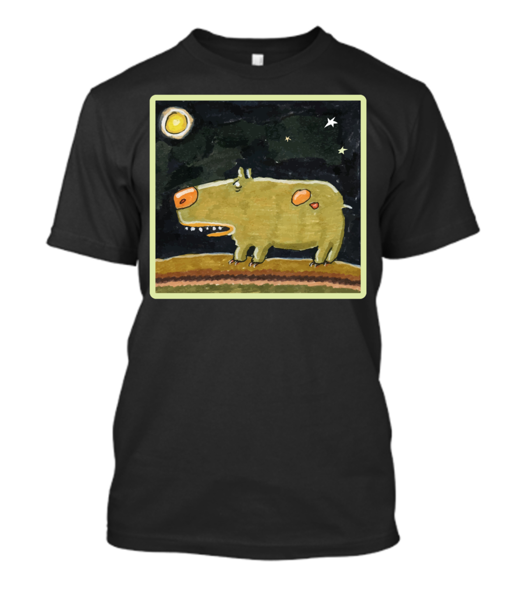Funny Dog And Moon Stars Night Scene T-Shirt