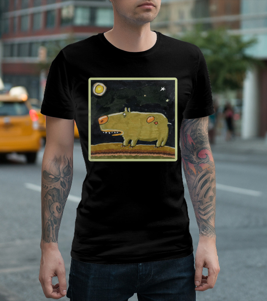 Funny Dog And Moon Stars Night Scene T-Shirt