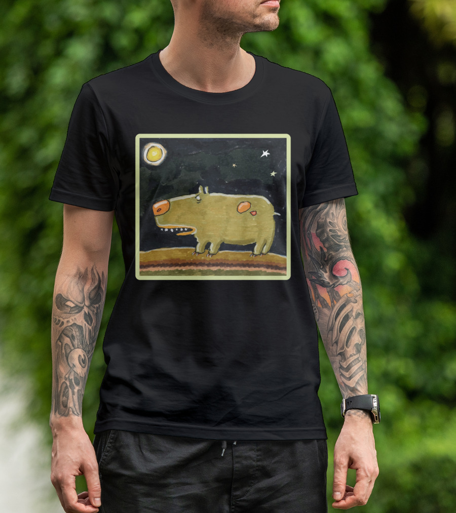 Funny Dog And Moon Stars Night Scene T-Shirt