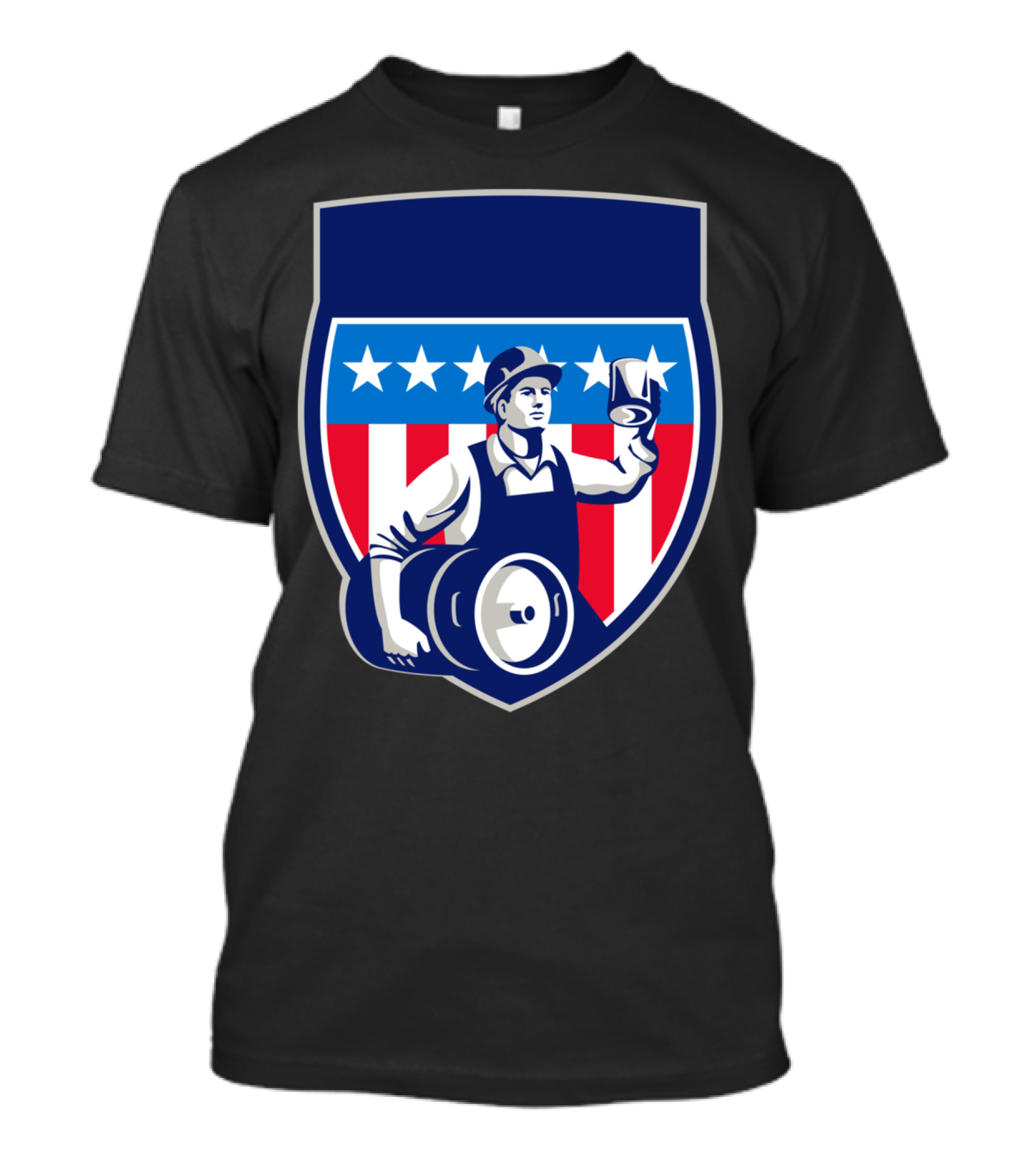American Construction Worker Beer Keg Stars And Stripes Crest T-Shirt