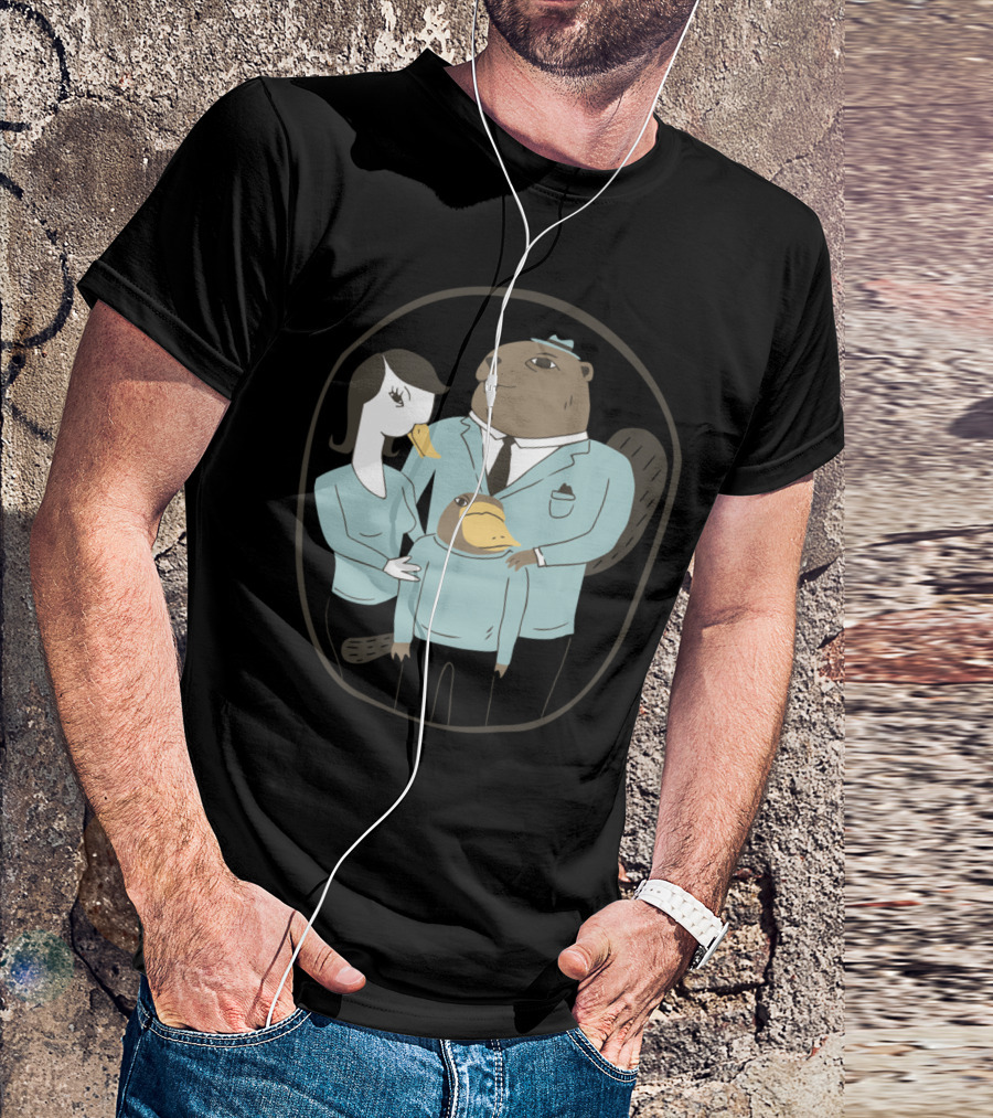 Beaver And Duckbill Platypus Family In Blue Outfits T-Shirt