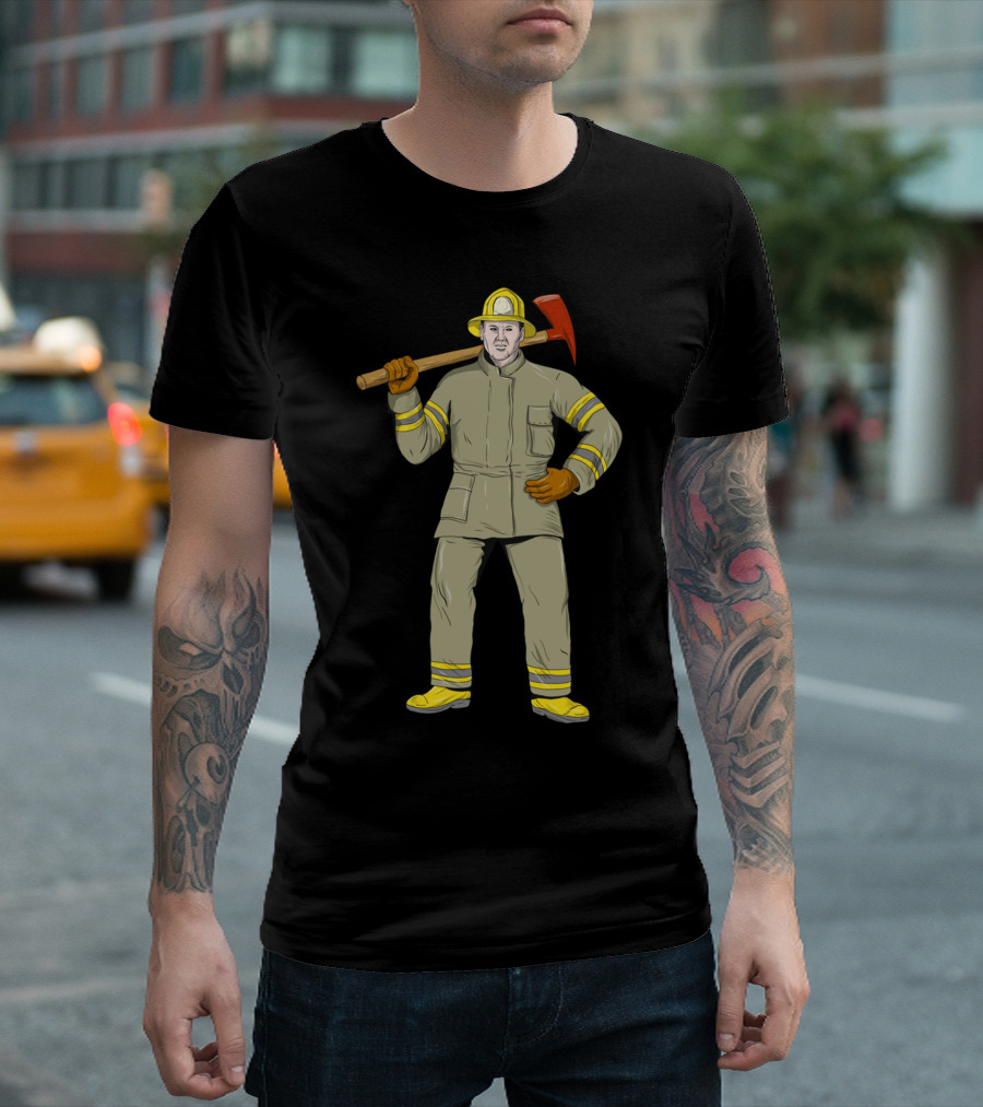 American Firefighter Holding Fire Axe T-Shirt