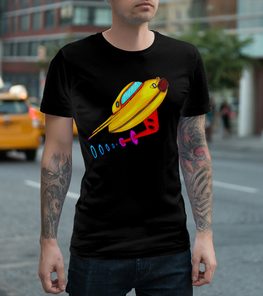Family Space Ship Cruiser Yellow Retro Cartoon T-Shirt