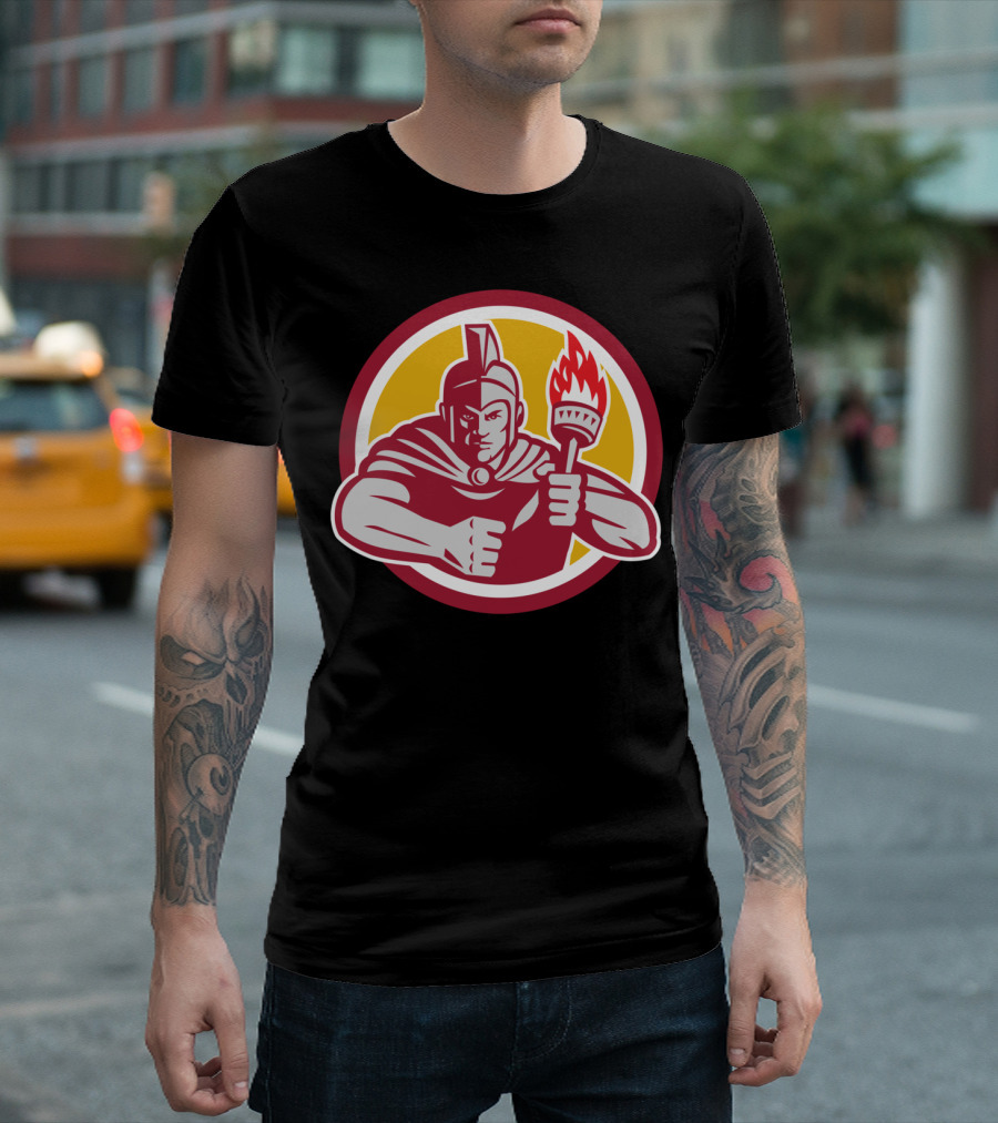 Greek Warrior Holding Torch Emblem T-Shirt