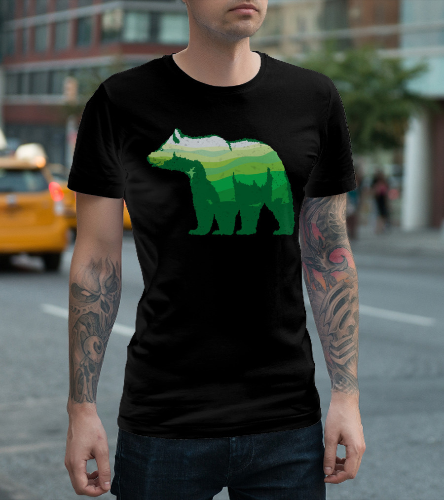 Green Bear Forest Stripes T-Shirt