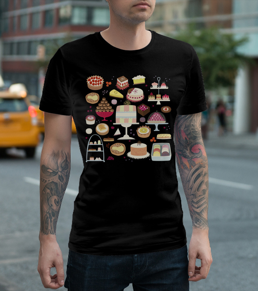 Patisserie Cakes And Pastries Selection With Sweets And Macarons T-Shirt