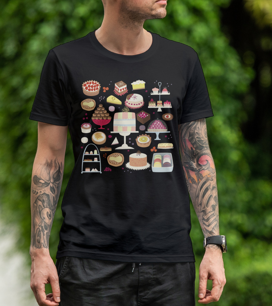 Patisserie Cakes And Pastries Selection With Sweets And Macarons T-Shirt