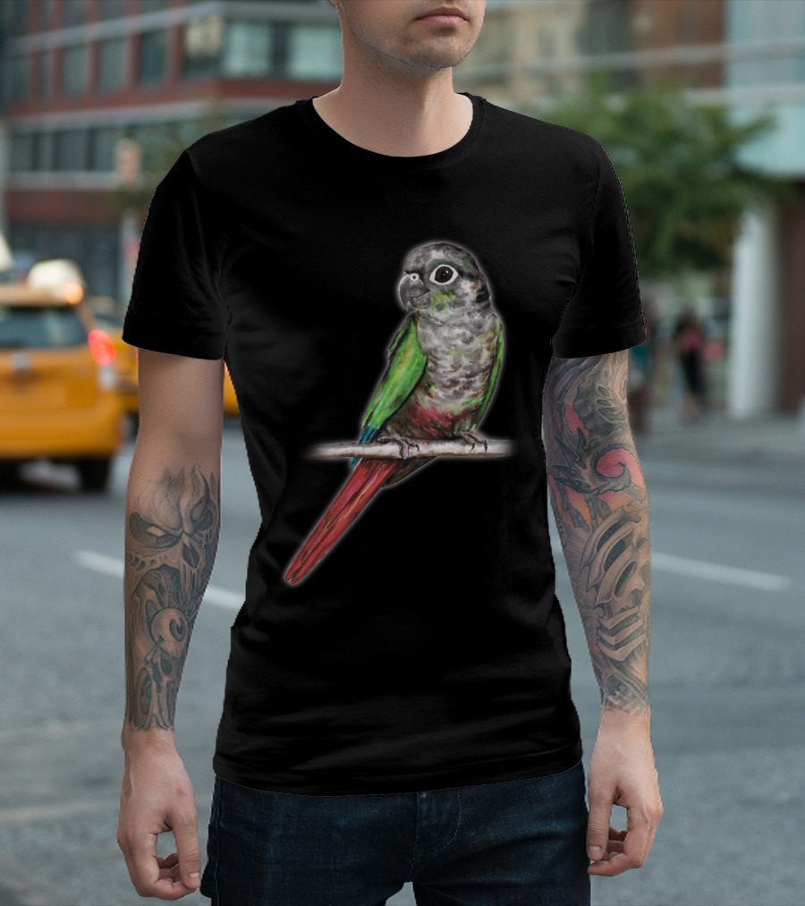 Green Cheeked Conure Parrot Perched with Vivid Plumage T-Shirt