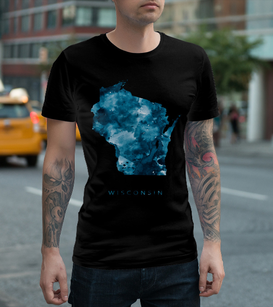 Wisconsin Blue Watercolor Map T-Shirt