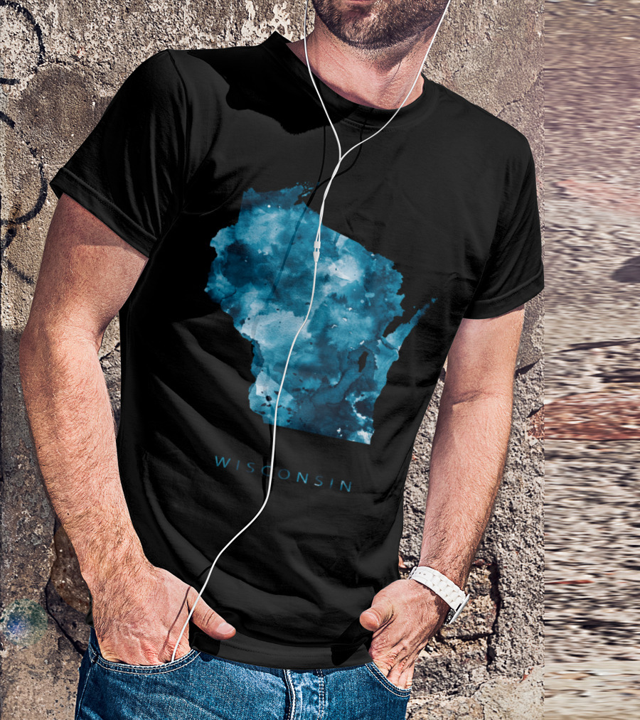 Wisconsin Blue Watercolor Map T-Shirt