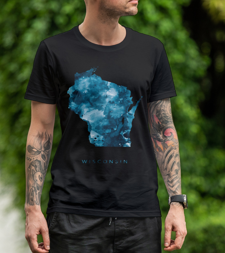 Wisconsin Blue Watercolor Map T-Shirt